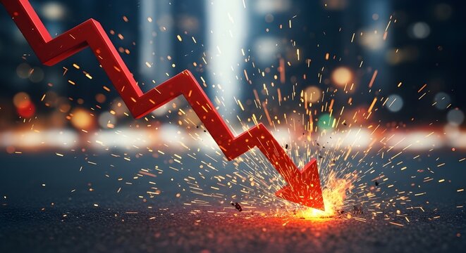 Red arrow symbolizes a sharp decline in market trends crashing down