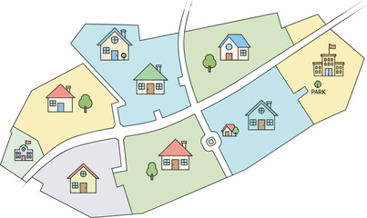 Naklejka premium colorful illustration of a neighborhood with houses and a park