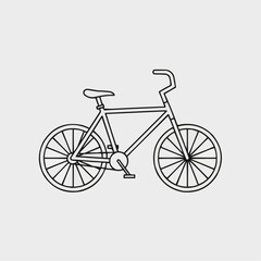 Fototapeta premium A simple line art drawing of a bicycle, depicted in a side profile view with a black outline on a light grey background.