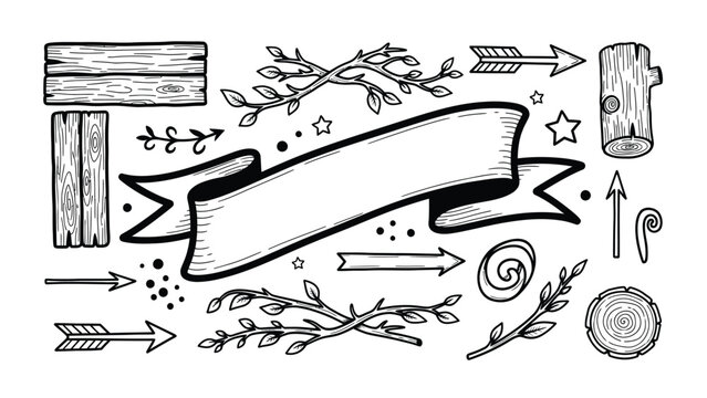 Collection of hand-drawn banner and arrow illustrations.