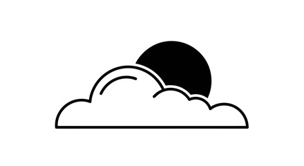 Fototapeta premium Simple black icon of a dark sun partially behind a fluffy cloud