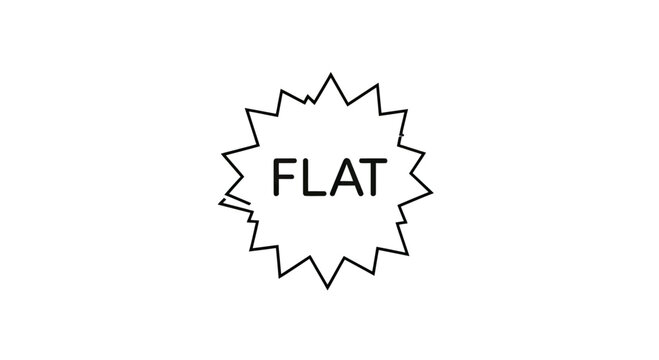 A black and white outline of a starburst shape with "FLAT" inside