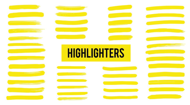 Set of yellow highlighter brush strokes