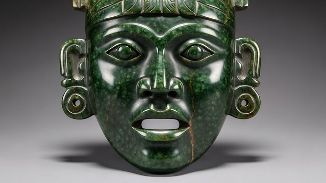 Ancient Mesoamerican Jade Mask - A Glimpse into Pre-Columbian Art.