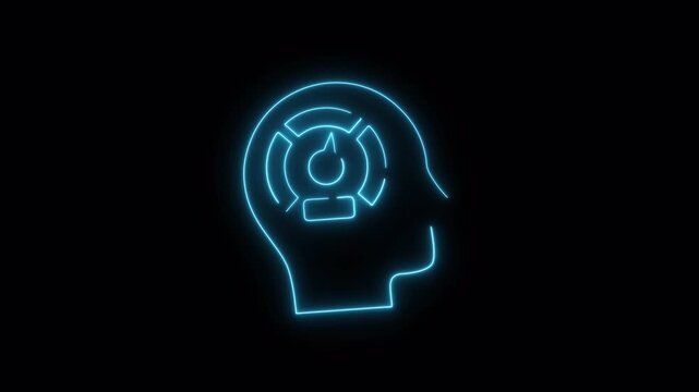 Animated Neon Blue Mind Performance Brain Gauge Icon (Transparent)