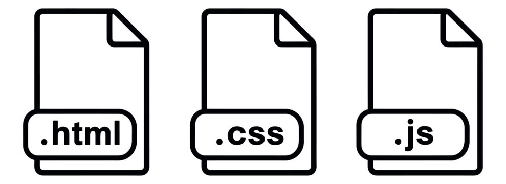 Line art programming file icons set featuring html, css, and js extensions for web development