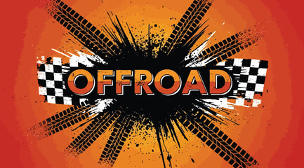 Offroad racing background with tire tracks and checkered flag design © S.Siam