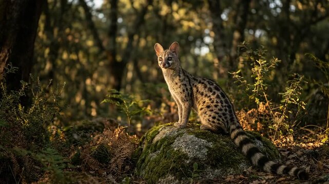 wild genet (genetta genetta) in natural habitat portugal video