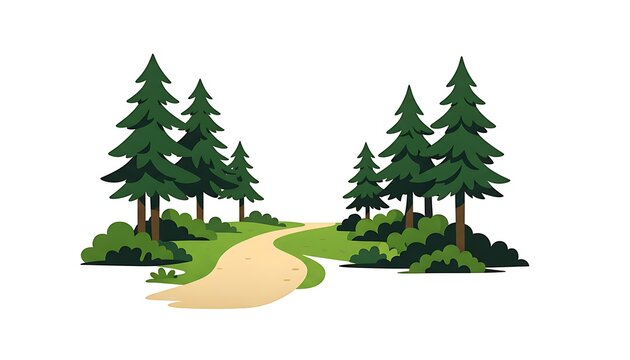 Scenic Woodland Path Leading Through a Forest with Tall Green Pine Trees