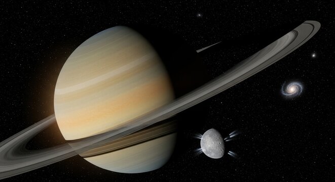 Saturns Majestic Rings and Moons in the Vast Expanse of Space.
