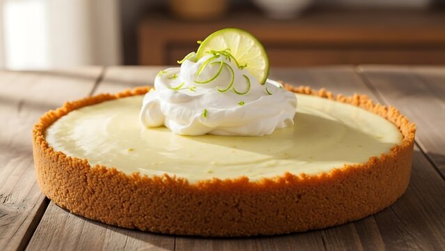 Delicious Key Lime Pie with Whipped Cream and Lime Slice.
