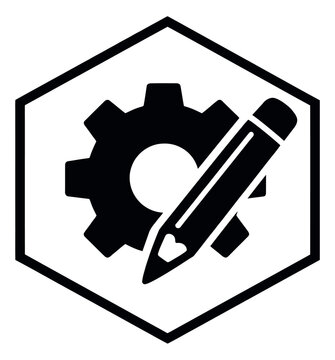 Modern icon illustration of a gear and pencil depicting creative customization for web design