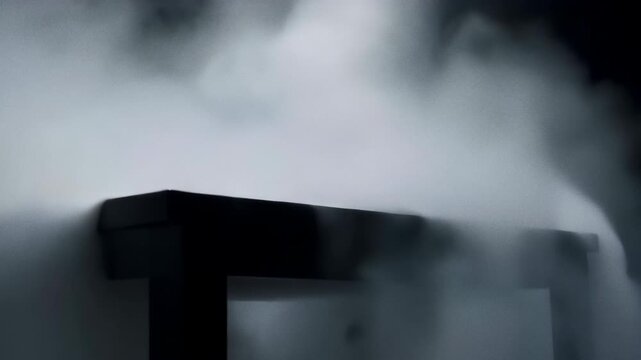 Mysterious Fog Obscuring Architectural Elements Against a Dark Background
