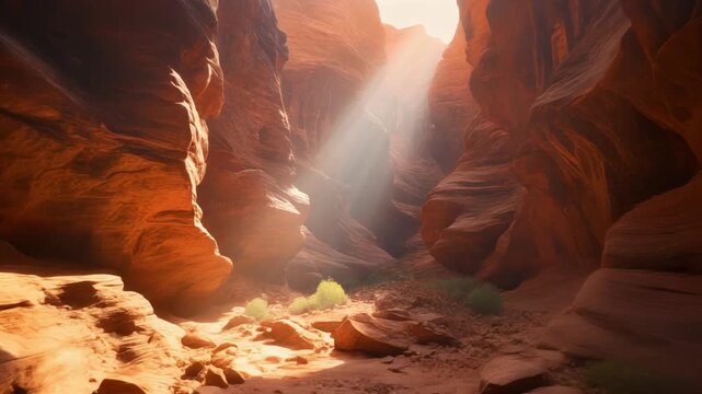 Majestic sunbeam in a red rock slot canyon landscape