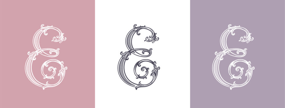 Luxury logo monogram letter E in vintage ornamental style with decorative elements. Ideal for branding, business and premium identity.