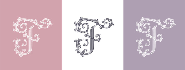 Luxury letter F logo monogram in classic vintage style with decorative details. Logotype for personal branding, premium business identity and wedding design. © Alwih