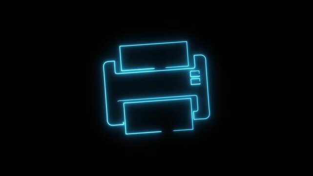 Animated Neon Blue Office Printer Icon (Transparent Background)