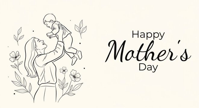 Happy mother's day sketch a loving portrait with floral elements