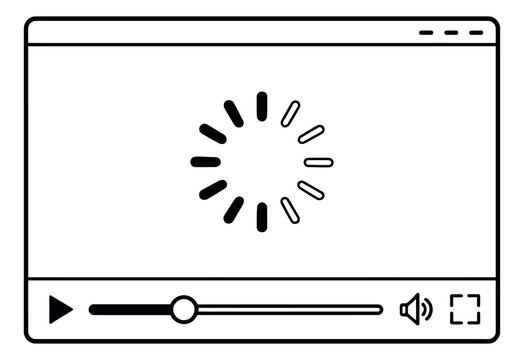 Line art illustration of a video player depicting loading for web design