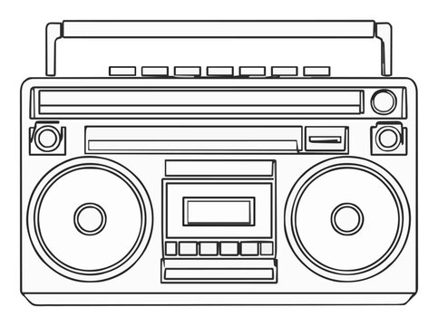 Minimalist line art retro boombox icon. Generative AI
