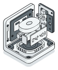 Fototapeta premium Minimalist line art smart thermostat exploded view. Generative AI