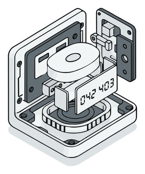 Minimalist line art smart thermostat exploded view. Generative AI
