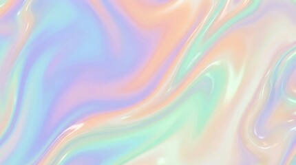 Obraz premium Abstract iridescent holographic liquid background with fluid pastel gradients and glossy pearlescent waves.