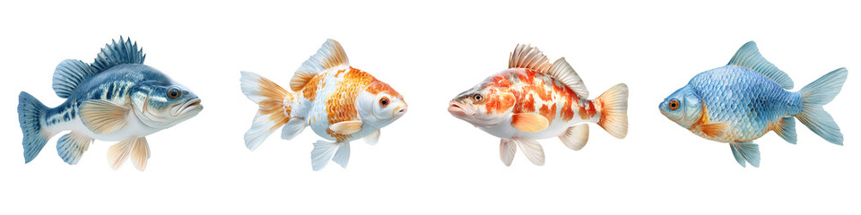 Fototapeta premium Goldfish Watercolor Illustration: Set of Four Isolated Designs