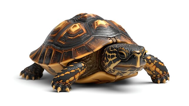 Walking Turtle Illustration: Low angle view of a turtle moving forward, detailed skin and shell texture.