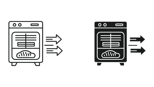 Two ovens with arrows indicating the flow of heat and air during the baking process in a kitchen