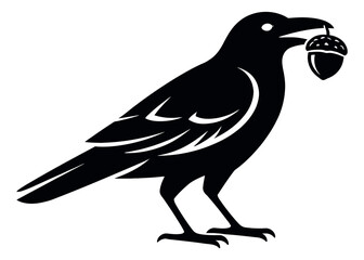 Fototapeta premium Graphic illustration of a crow depicting an acorn in its beak for natural concepts