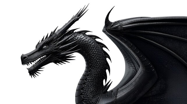 Detailed Dragon Profile: High detail illustration of a black dragon neck and head with intricate scales.