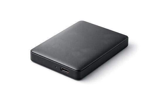 Black Portable External Hard Drive with Usb Port on White Background
