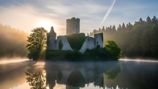 Mystical Castle Reflection - A Serene Sunrise Over Lough Oughter, Ireland.