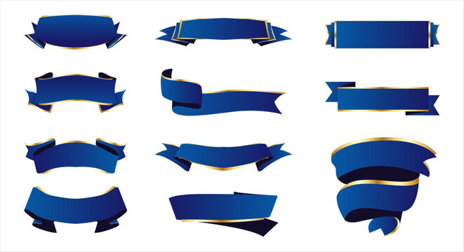 Blue Ribbon banner set design elements. Simple ribbons. Luxury ribbon banner design material. collection of luxurious title ribbons with blue gold edges. vector