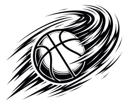 Stylized line art illustration of a basketball depicting dynamic movement for sports design