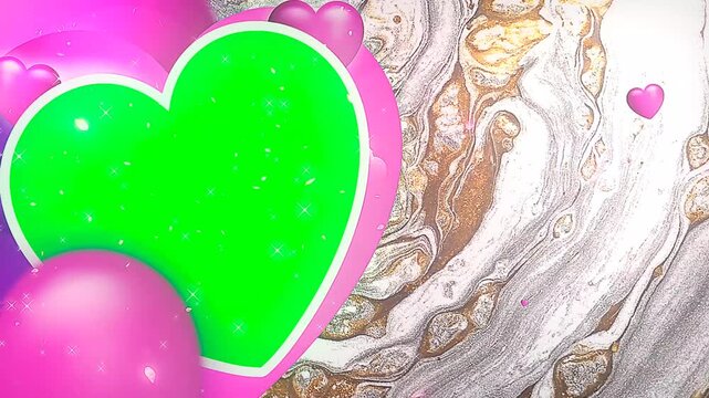 Romantic Pink Hearts Wedding Invitation Slideshow with Green Screen Chroma Key Frame and Marble Texture Background