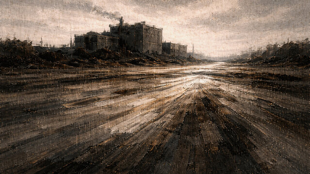 荒廃した工業地帯が広がる終末世界のコンセプトアート
