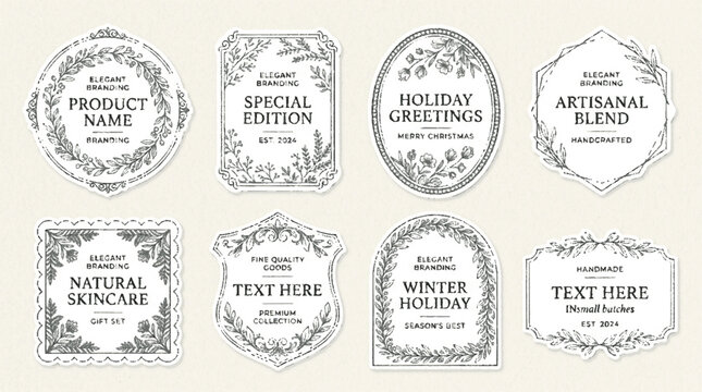 A set of elegant and minimalist vector graphic labels for branding and packaging design