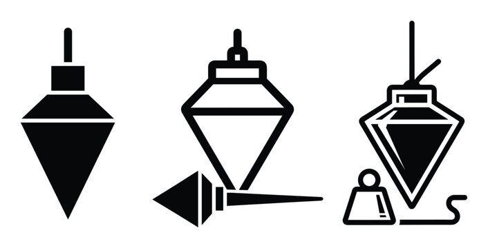 Plumb bob icon set showing construction leveling tools for architecture and professional engineering projects