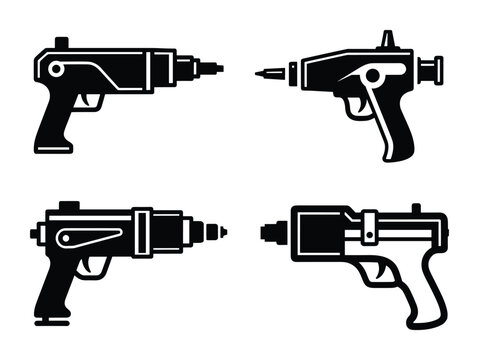 Sci fi space laser gun icons set for game interface design and futuristic weapon technology illustration