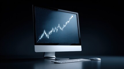 Fototapeta premium Computer screen displaying a rising stock market graph with a dark, modern background