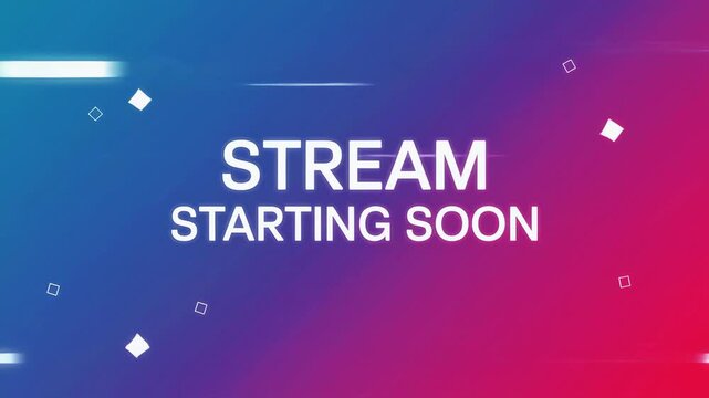 Dynamic Stream Starting Soon Text Animation with Blue and Red Gradient Background.