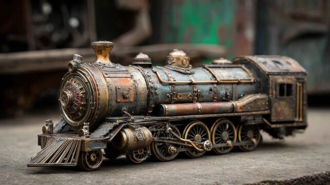 Intricate miniature brass steam engine model locomotive showcasing vintage craftsmanship