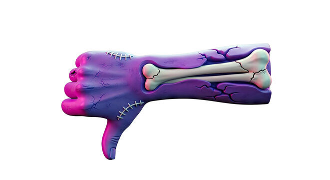 3D Rendered Zombie Thumb Down Icon with Exposed Bones