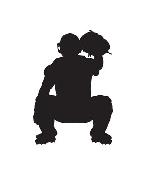 Silhouette of a baseball catcher in crouched position with mitt ready to catch.