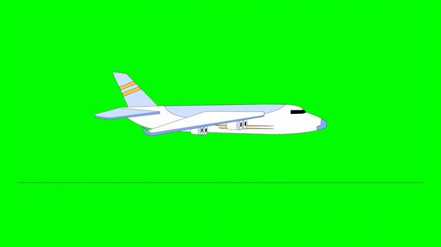 2D Animated Cartoon Cargo Aircraft Navigating Through Sky Swaying on Green Background