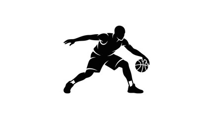 Naklejka premium Silhouette Of A Basketball Player Dribbling The Ball