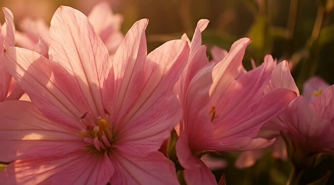 Close up shot of evening primrose flowers in warm sunlight