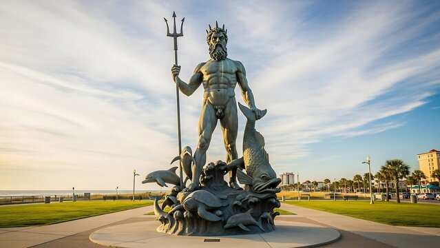 Majestic Neptune Statue in Virginia Beach - A Symbol of Maritime Heritage.